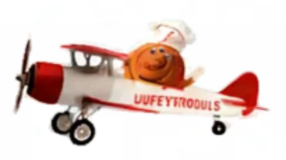 Duffey flying a red-and-white Duffeyrolls biplane.